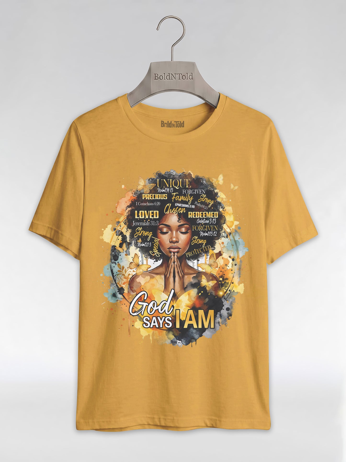 God Says I Am: Black Queen Christian Affirmations Graphic T-Shirt - BoldnTold