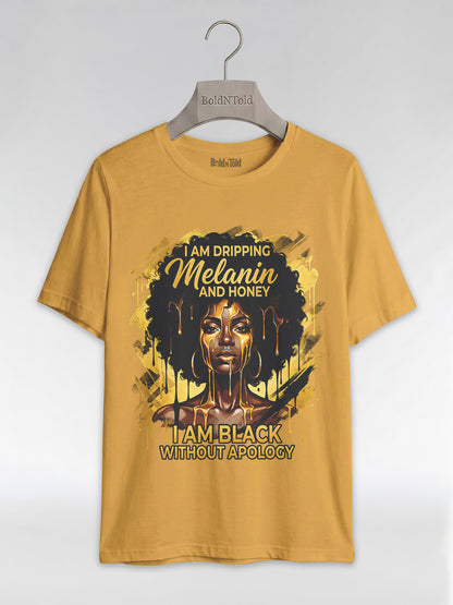 Dripping Melanin and Honey: Black Queen Gold Edition Graphic T-Shirt - BoldnTold