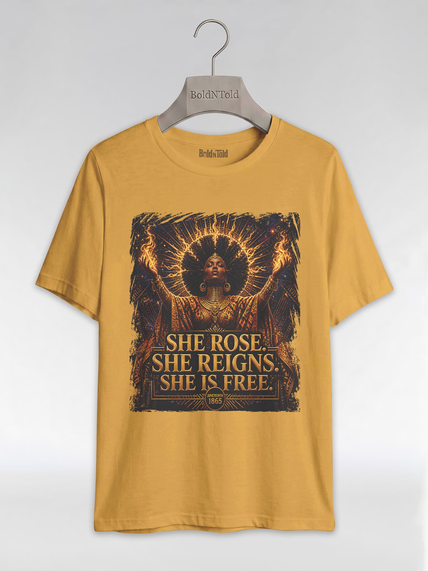 She Rose She Reigns She Is Free: Juneteenth Goddess Graphic T-Shirt - BoldnTold