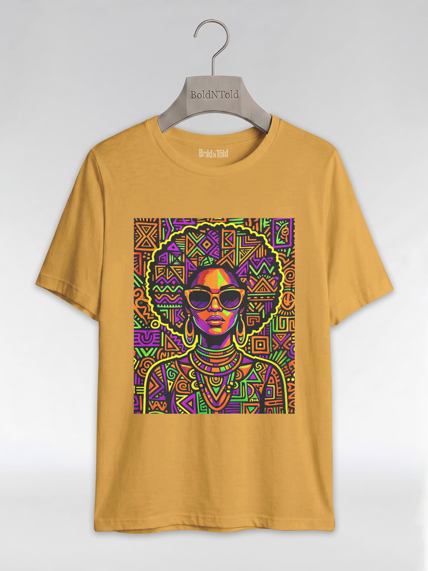 Neon Tribal Queen: Afrocentric Pop Art Black Woman Graphic T-Shirt - BoldnTold