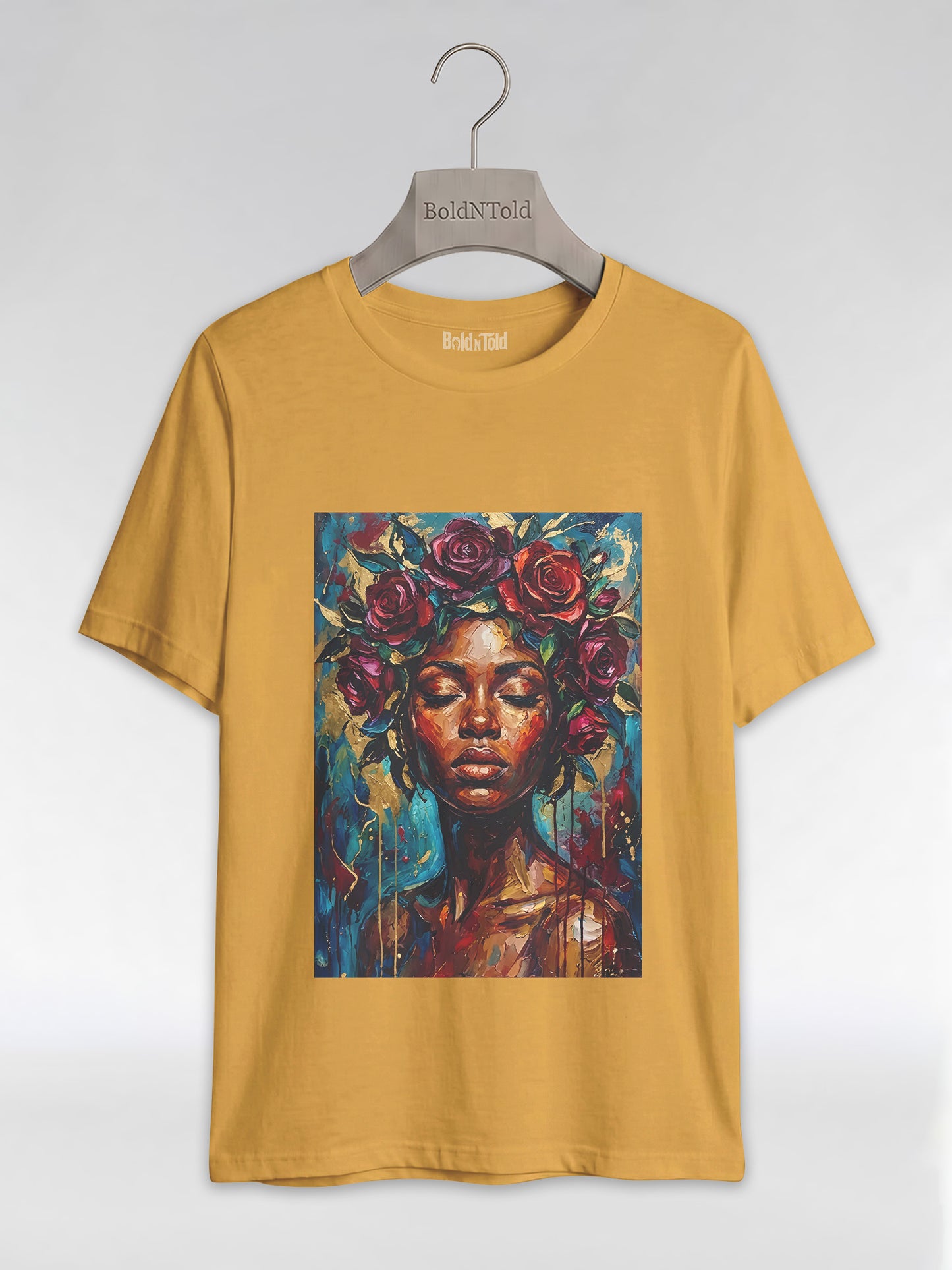 Painted Queen: Oil Painting Floral Black Woman Graphic T-Shirt - BoldnTold