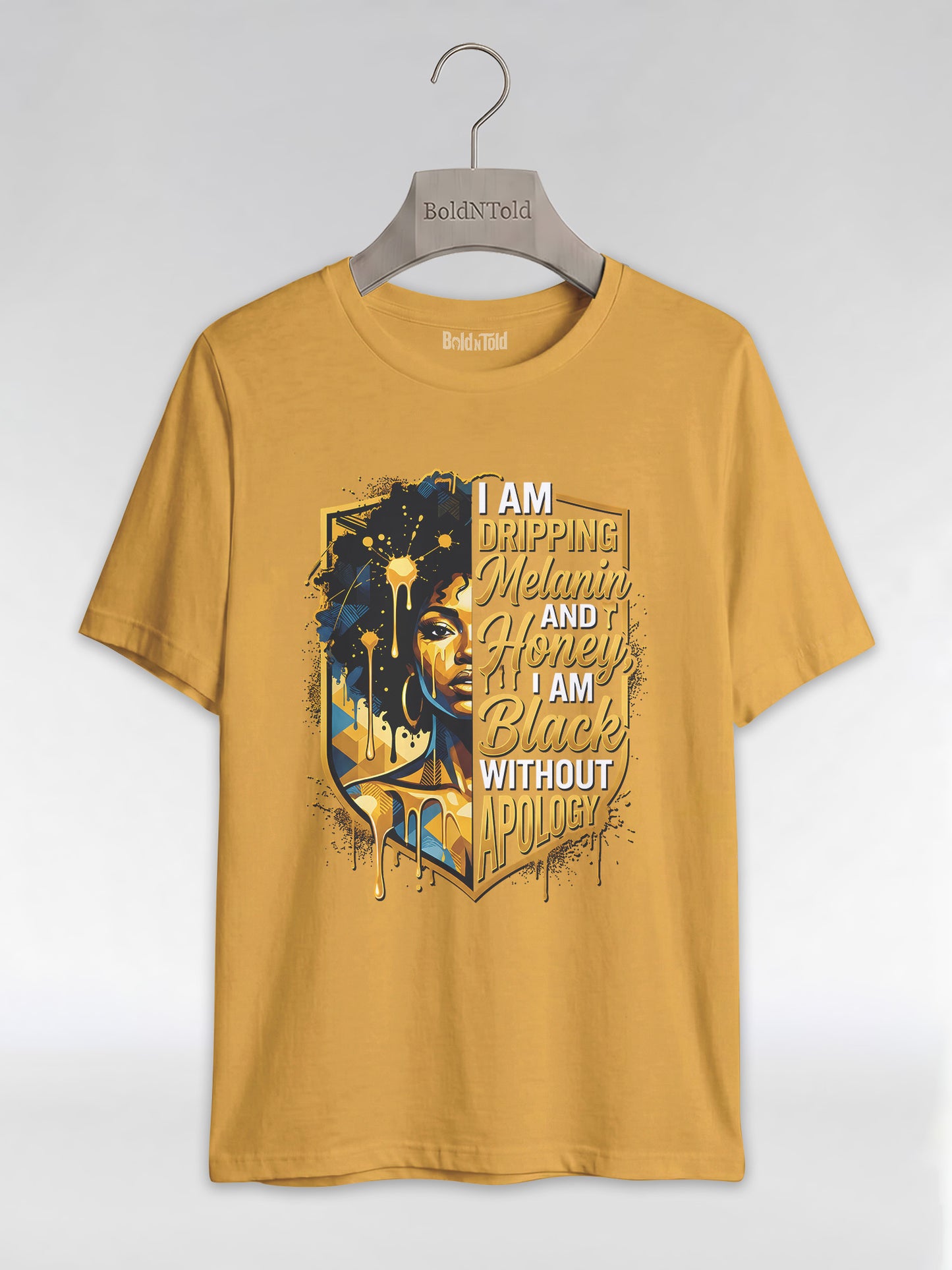 The Royal Shield: Dripping Melanin and Honey Black Queen Graphic T-Shirt - BoldnTold