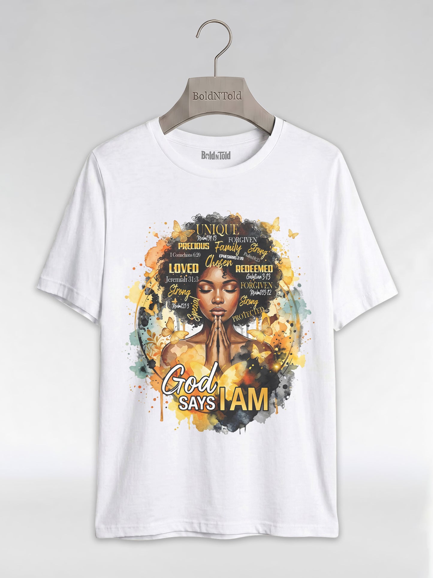God Says I Am: Black Queen Christian Affirmations Graphic T-Shirt - BoldnTold