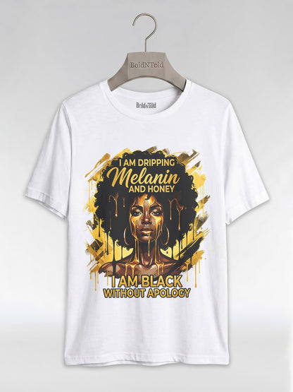 Dripping Melanin and Honey: Black Queen Gold Edition Graphic T-Shirt - BoldnTold