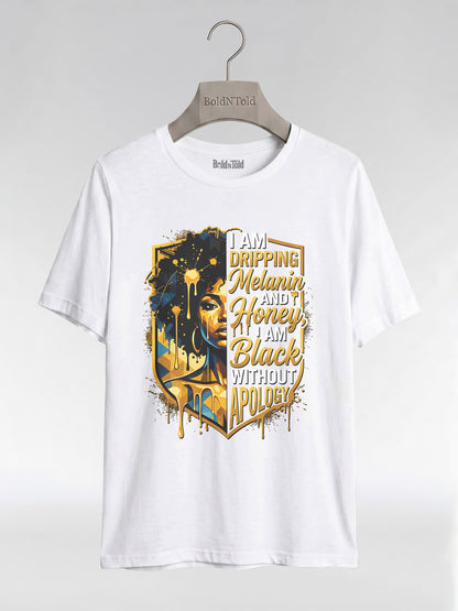The Royal Shield: Dripping Melanin and Honey Black Queen Graphic T-Shirt - BoldnTold