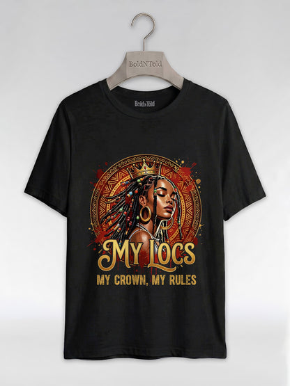 My Locs My Crown: Regal Black Queen Graphic T-Shirt - BoldnTold