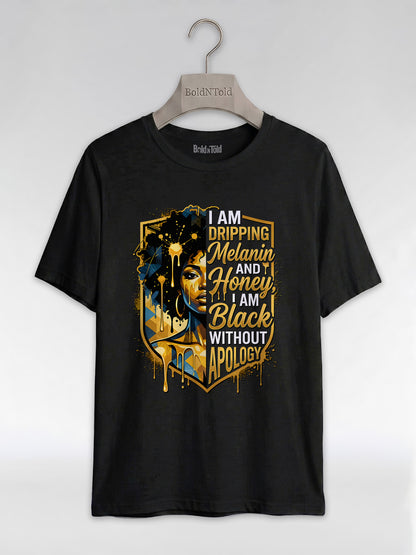 The Royal Shield: Dripping Melanin and Honey Black Queen Graphic T-Shirt - BoldnTold