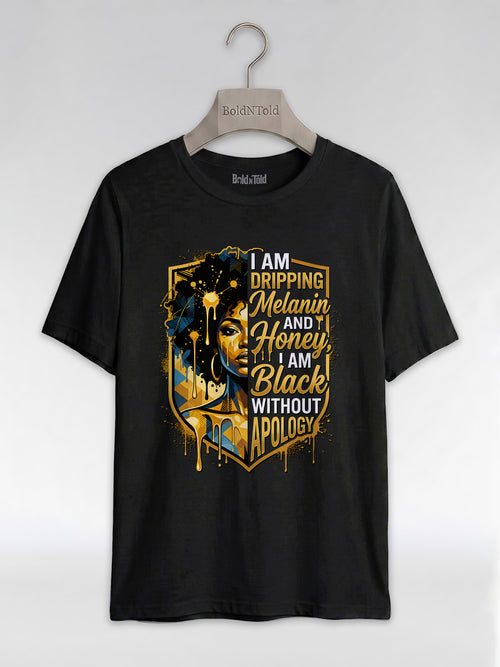 The Royal Shield: Dripping Melanin and Honey Black Queen Graphic T-Shirt - BoldnTold