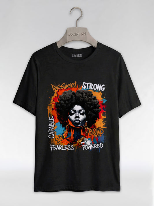 Fearless & Resilient: Urban Black Queen Graphic T-Shirt - BoldnTold