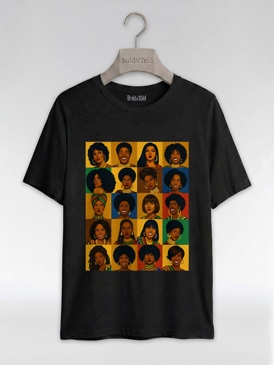 Black Queen Collage: A Tribute to Diverse Beauty Graphic T-Shirt - BoldnTold