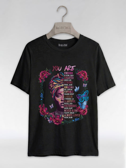 You Are Enough: Black Woman Christian Affirmations Graphic T-Shirt - BoldnTold