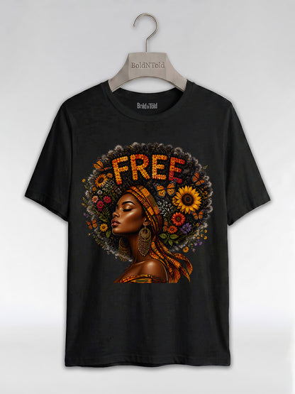 Free Floral Afro: Melanin Queen Empowerment Graphic T-Shirt - BoldnTold