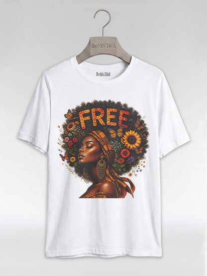 Free Floral Afro: Melanin Queen Empowerment Graphic T-Shirt - BoldnTold