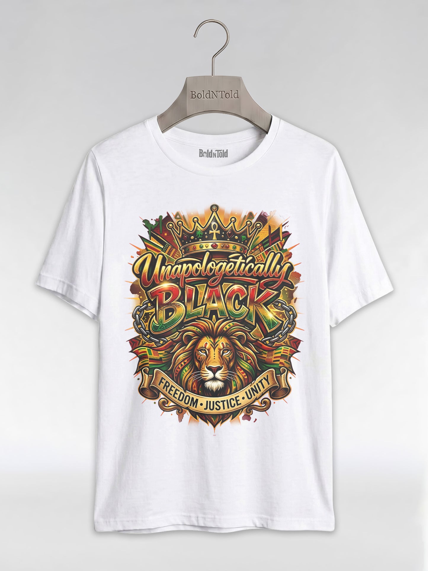 Unapologetically Black Lion Crown: Pan-African Pride Graphic T-Shirt - BoldnTold