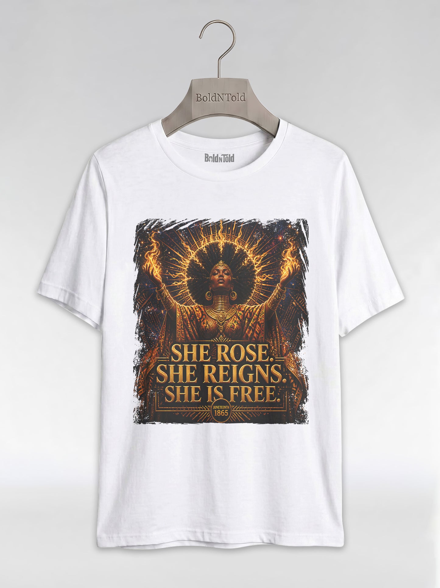 She Rose She Reigns She Is Free: Juneteenth Goddess Graphic T-Shirt - BoldnTold