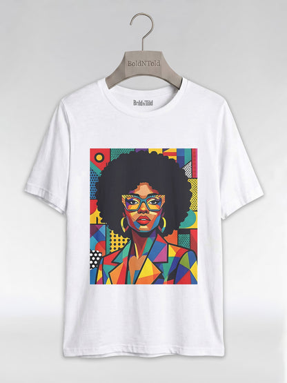 Black Queen Pop Art: Geometric Afro Portrait Graphic T-Shirt - BoldnTold